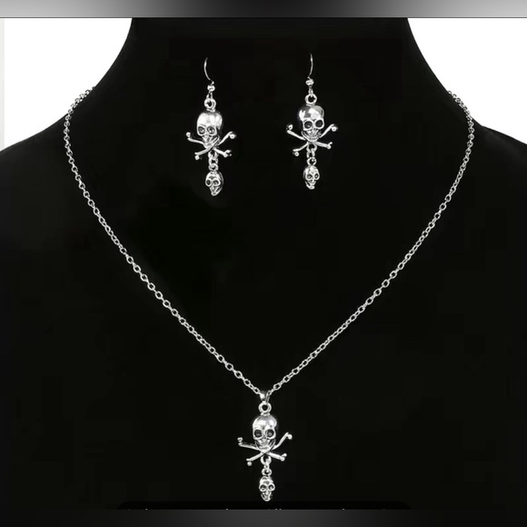 Fashion Punk Skeleton Skull Hook Earrings Necklace Women Halloween Jewelry Set - Picture 1 of 1